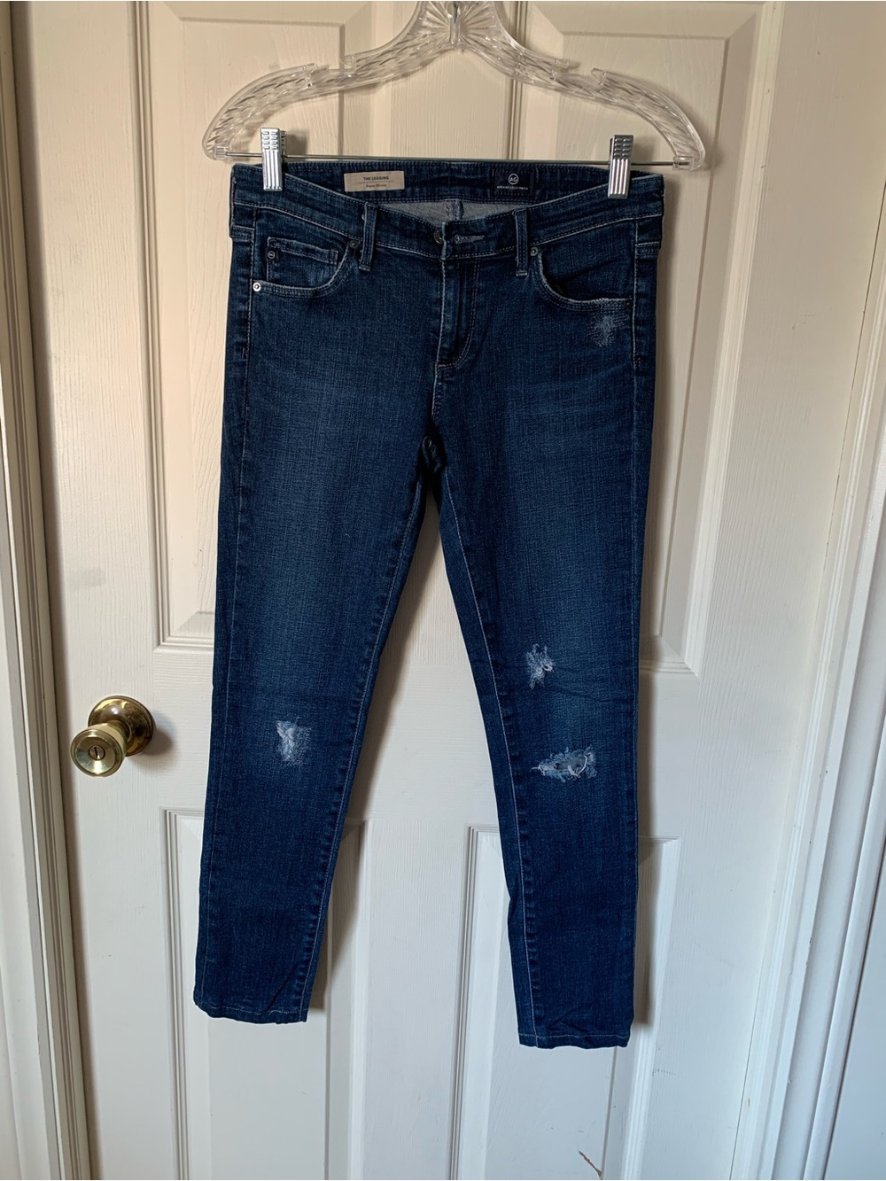 AG Adriano Goldschmied Dark Blue Skinny Jeans - Distressed Stretch Denim